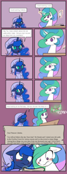 Size: 1000x2600 | Tagged: safe, artist:valcron, imported from derpibooru, princess celestia, princess luna, alicorn, pony, journal of the two sisters, :<, blushing, clothes, colored pupils, comic, cute, female, floppy ears, frown, hat, implied celestibra, implied king sombra, implied lumbra, implied shipping, implied straight, implied twilight sparkle, magic, male, nightcap, open mouth, pajamas, scroll, smiling, telekinesis, wide eyes