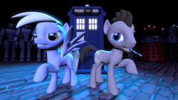 Size: 1280x720 | Tagged: safe, artist:mrderpinhooves, imported from derpibooru, derpy hooves, doctor whooves, time turner, cyberman, pegasus, pony, 3d, dalek, doctor who, female, mare, sonic screwdriver, source filmmaker, tardis, the doctor