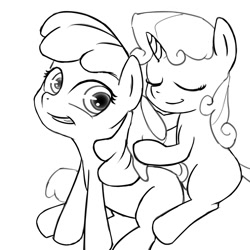 Size: 900x900 | Tagged: safe, artist:ab, imported from derpibooru, apple bloom, sweetie belle, monochrome