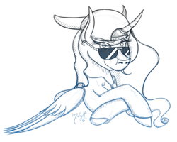 Size: 1000x800 | Tagged: safe, artist:midnightsix3, imported from derpibooru, princess luna, lunadoodle, female, hat, monochrome, solo, sunglasses