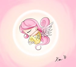 Size: 972x858 | Tagged: safe, artist:kei-waza, imported from derpibooru, fluttershy, human, chibi, cute, female, humanized, pixiv, sleeping, solo, tailed humanization, winged humanization