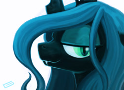 Size: 720x525 | Tagged: safe, artist:gingersnap913, deleted from derpibooru, imported from derpibooru, queen chrysalis, changeling, changeling queen, female, lidded eyes, smug, solo