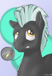 Size: 778x1129 | Tagged: safe, artist:lardon-draconis, imported from derpibooru, thunderlane, pegasus, pony, bust, confused, male, solo, stallion