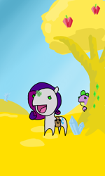 Size: 768x1280 | Tagged: safe, artist:tavrosbrony, imported from derpibooru, rarity, spike, inspiration manifestation, apple, crystal, dark magic, gold, magic, possessed, scenery