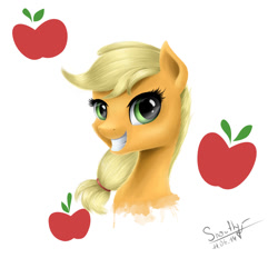 Size: 1500x1500 | Tagged: safe, artist:queen-snowflake, imported from derpibooru, applejack, apple, female, solo