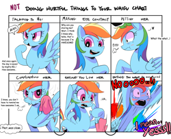 Size: 1600x1300 | Tagged: safe, artist:cakewasgood, imported from derpibooru, rainbow dash, oc, oc:anon, pegasus, pony, blushing, comic sans, doing loving things, female, handkerchief, heart eyes, mare, meme, not doing hurtful things to your waifu, petting, simple background, solo, sonic rainboom, sweating towel guy, tsunderainbow, tsundere, white background, wing hands