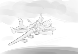 Size: 1422x1000 | Tagged: safe, artist:scootiebloom, imported from derpibooru, oc, oc only, original species, plane pony, pony, antonov 225, buran, cute, monochrome, plane