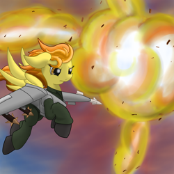 Size: 2600x2600 | Tagged: safe, artist:flashiest lightning, imported from derpibooru, spitfire, pony, aircraft, female, fight, mare, pilot, plane suit thing, pone combat, solo, wonderbolts