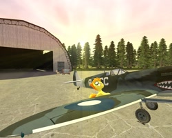 Size: 1280x1024 | Tagged: safe, artist:hagastaspatcho, imported from derpibooru, spitfire, 3d, airfield, gmod, hangar, plane, shark teeth, supermarine spitfire, tree