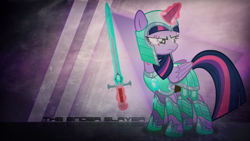 Size: 1920x1080 | Tagged: safe, artist:a4r91n, artist:vipeydashie, imported from derpibooru, twilight sparkle, alicorn, pony, armor, crossover, diamond armor, diamond sword, eye scar, female, glowing horn, magic, magic aura, mare, minecraft, scar, show accurate, solo, sword, telekinesis, twilight sparkle (alicorn), vector, wallpaper, warrior twilight sparkle, weapon