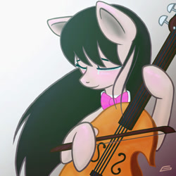 Size: 360x360 | Tagged: safe, artist:gingersnap913, deleted from derpibooru, imported from derpibooru, octavia melody, earth pony, pony, cello, crying, eyes closed, female, gradient background, mare, musical instrument, smiling, solo