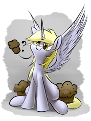 Size: 600x800 | Tagged: safe, artist:underpable, imported from derpibooru, derpy hooves, alicorn, pony, alicornified, derpicorn, female, muffin, princess derpy, race swap, solo