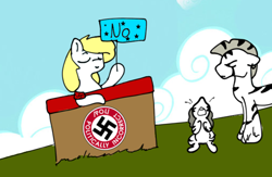 Size: 500x325 | Tagged: artist needed, safe, imported from derpibooru, oc, oc only, oc:aryanne, pony, zebra, /pol/, crying, edgy, nazi, politically incorrect, racial slur, redpilled-mlp-headcanons, slur, swastika, zigger, ziggers