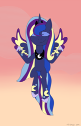 Size: 962x1487 | Tagged: safe, artist:toonboy92484, imported from derpibooru, princess luna, female, flying, rainbow power, rainbow power-ified, solo