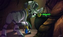 Size: 800x480 | Tagged: safe, artist:probablyfakeblonde, imported from derpibooru, zecora, zebra, cauldron, female, solo