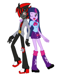 Size: 1024x1365 | Tagged: safe, artist:ferrokiva, imported from derpibooru, twilight sparkle, equestria girls, commission, crossover, edgy, equestria girls-ified, shadow the hedgehog, sonic the hedgehog (series), wink