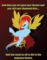 Size: 612x792 | Tagged: safe, artist:dr-whiskey, imported from derpibooru, rainbow dash, fanfic:rainbow factory, female, solo, throne