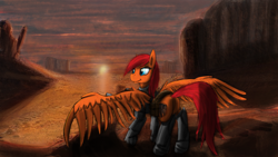 Size: 1920x1080 | Tagged: safe, artist:pantzar, imported from derpibooru, oc, oc only, fallout equestria, solo, sunset