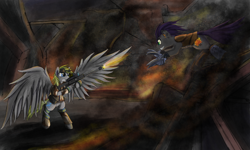 Size: 1250x750 | Tagged: safe, artist:pantzar, imported from derpibooru, oc, oc only, fallout equestria, fight