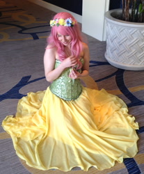 Size: 1280x1543 | Tagged: safe, artist:brokenboss, imported from derpibooru, fluttershy, human, 2014, clothes, convention, corset, cosplay, dress, fanimecon, floral head wreath, irl, irl human, photo, solo