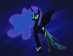 Size: 1024x788 | Tagged: safe, artist:t3zz, imported from derpibooru, nightmare moon, queen chrysalis, character to character, nightmare chrysalis, nightmarified, solo, transformation