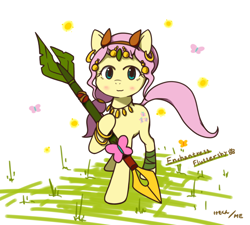 Size: 1000x900 | Tagged: safe, artist:me, imported from derpibooru, fluttershy, dota 2, enchantress, female, pixiv, solo, spear