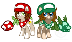 Size: 792x466 | Tagged: safe, artist:furisutairu, imported from derpibooru, oc, oc only, oc:8-bit, oc:pixel, monster pony, original species, piranha plant pony, augmented tail, luigi, mario, super mario bros.