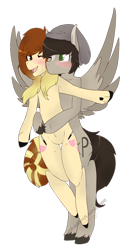 Size: 1024x2005 | Tagged: safe, artist:oddends, imported from derpibooru, oc, oc only, earth pony, pegasus, pony, beanie, belly button, couple, cute, flying, hat, hug, hug from behind, oc x oc, smiling, wink