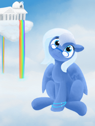 Size: 600x800 | Tagged: safe, artist:quartz-poker, imported from derpibooru, oc, oc only, pegasus, pony, bracelet, cloud, cloudy, female, glasses, head tilt, jewelry, looking at you, rainbow, sky, solo, telescope