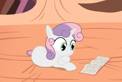 Size: 1357x916 | Tagged: safe, artist:birdco, imported from derpibooru, sweetie belle, female, lying, reading, solo