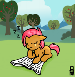 Size: 419x430 | Tagged: safe, artist:mangameister, imported from derpibooru, babs seed, female, newspaper, sleeping, solo, zzz