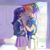 Size: 951x957 | Tagged: safe, artist:ddhew, imported from derpibooru, rainbow dash, twilight sparkle, human, blushing, book, chin up, clothes, duo, female, glasses, humanized, jersey, lesbian, lockers, school uniform, shipping, smirk, twidash