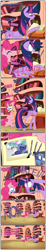 Size: 1482x7998 | Tagged: safe, artist:grievousfan, imported from derpibooru, pinkie pie, princess celestia, princess luna, twilight sparkle, alicorn, earth pony, pony, book, boop, comic, comic sans, facehoof, female, filly, golden oaks library, long neck, mare, photo, photo album, scrunchy face, twilight sparkle (alicorn), woona, younger