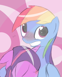 Size: 1200x1500 | Tagged: safe, artist:celysus, imported from derpibooru, rainbow dash, twilight sparkle, blushing, female, lesbian, shipping, twidash