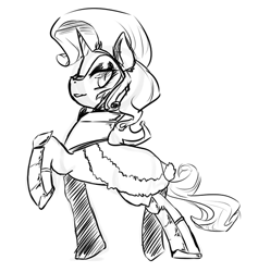 Size: 500x527 | Tagged: safe, artist:mylittlesheepy, imported from derpibooru, king sombra, rarity, female, fusion, grayscale, lidded eyes, looking back, monochrome, raised hoof, simple background, solo, white background