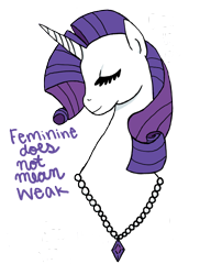 Size: 600x744 | Tagged: safe, artist:pink, imported from derpibooru, rarity, eyes closed, female, feminism, feminist ponies, mouthpiece, politics, solo