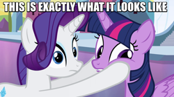 Size: 826x464 | Tagged: safe, imported from derpibooru, screencap, rarity, twilight sparkle, twilight sparkle (alicorn), alicorn, pony, female, image macro, mare, meme