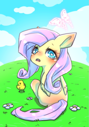 Size: 533x763 | Tagged: safe, artist:takuan_lte, imported from derpibooru, fluttershy, bird, butterfly, female, pixiv, solo