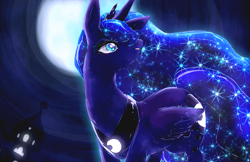 Size: 1676x1086 | Tagged: safe, artist:takuan_lte, imported from derpibooru, princess luna, female, night, pixiv, solo, stars