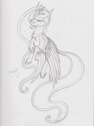 Size: 727x967 | Tagged: safe, artist:midnightsix3, imported from derpibooru, princess luna, lunadoodle, female, monochrome, solo, traditional art