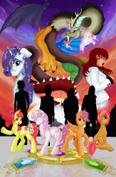 Size: 2600x4000 | Tagged: safe, artist:sonson-sensei, imported from derpibooru, apple bloom, babs seed, discord, rarity, scootaloo, sweetie belle, human, cutie mark crusaders, elements of harmony, silhouette