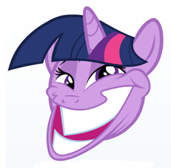 Size: 488x479 | Tagged: safe, artist:mikesouthmoor, imported from derpibooru, twilight sparkle, cropped, faic, female, hoers, meme, reaction image, simple background, solo, trollface, white background