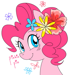 Size: 561x611 | Tagged: safe, artist:dyql11, imported from derpibooru, pinkie pie, pony, bust, cute, diapinkes, female, flower, flower in hair, pixiv, portrait, pretty, simple background, solo, white background