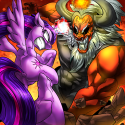 Size: 1000x1000 | Tagged: safe, artist:nekubi, imported from derpibooru, lord tirek, twilight sparkle, alicorn, pony, twilight's kingdom, badass, epic, female, hardcore, mare, metal as fuck, super saiyan princess, twilight sparkle (alicorn), twilight vs tirek, vein, vein bulge