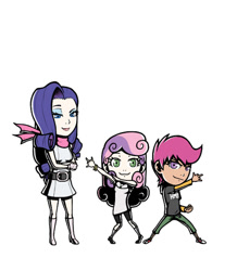 Size: 500x574 | Tagged: safe, artist:redhotkick, imported from derpibooru, rarity, scootaloo, sweetie belle, human, humanized, pose, style emulation, viewtiful joe