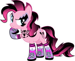 Size: 3718x3000 | Tagged: safe, artist:theshadowstone, imported from derpibooru, pinkie pie, earth pony, pony, alternate hairstyle, boots, female, goth, gothic, it's not a phase, mare, ponymania, simple background, smiling, solo, tattoo, transparent background, vector