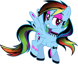 Size: 3653x3000 | Tagged: dead source, safe, artist:theshadowstone, imported from derpibooru, rainbow dash, pegasus, pony, alternate hairstyle, choker, eyeshadow, female, goth, gothic, mare, ponymania, simple background, smiling, solo, tattoo, transparent background