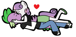 Size: 1338x664 | Tagged: safe, artist:apgaga1pegasister, imported from derpibooru, spike, sweetie belle, anthro, clothes, female, kissing, male, older, shipping, spikebelle, straight, teenage spike, teenager