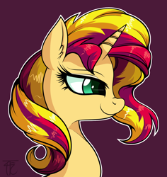 Size: 1078x1142 | Tagged: safe, artist:php92, imported from derpibooru, sunset shimmer, pony, unicorn, female, portrait, simple background, solo