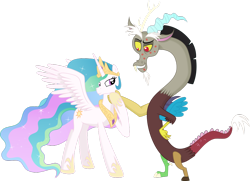 Size: 1024x741 | Tagged: safe, artist:farminilla, imported from derpibooru, discord, princess celestia, dislestia, female, kiss mark, male, shipping, straight